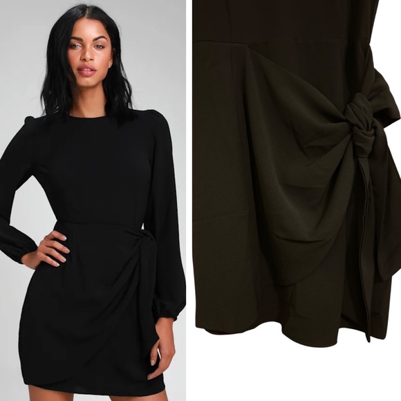 Lulus Dresses & Skirts - NWT Lulus Believe It or Knot Black Long Sleeve Tie-Front Skater Dress - Size XS